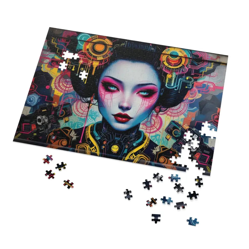 Cyberpunk Geisha puzzle from PixiOnyx Art-Fusion Urban Brain Teaser featuring futuristic Japanese-inspired art