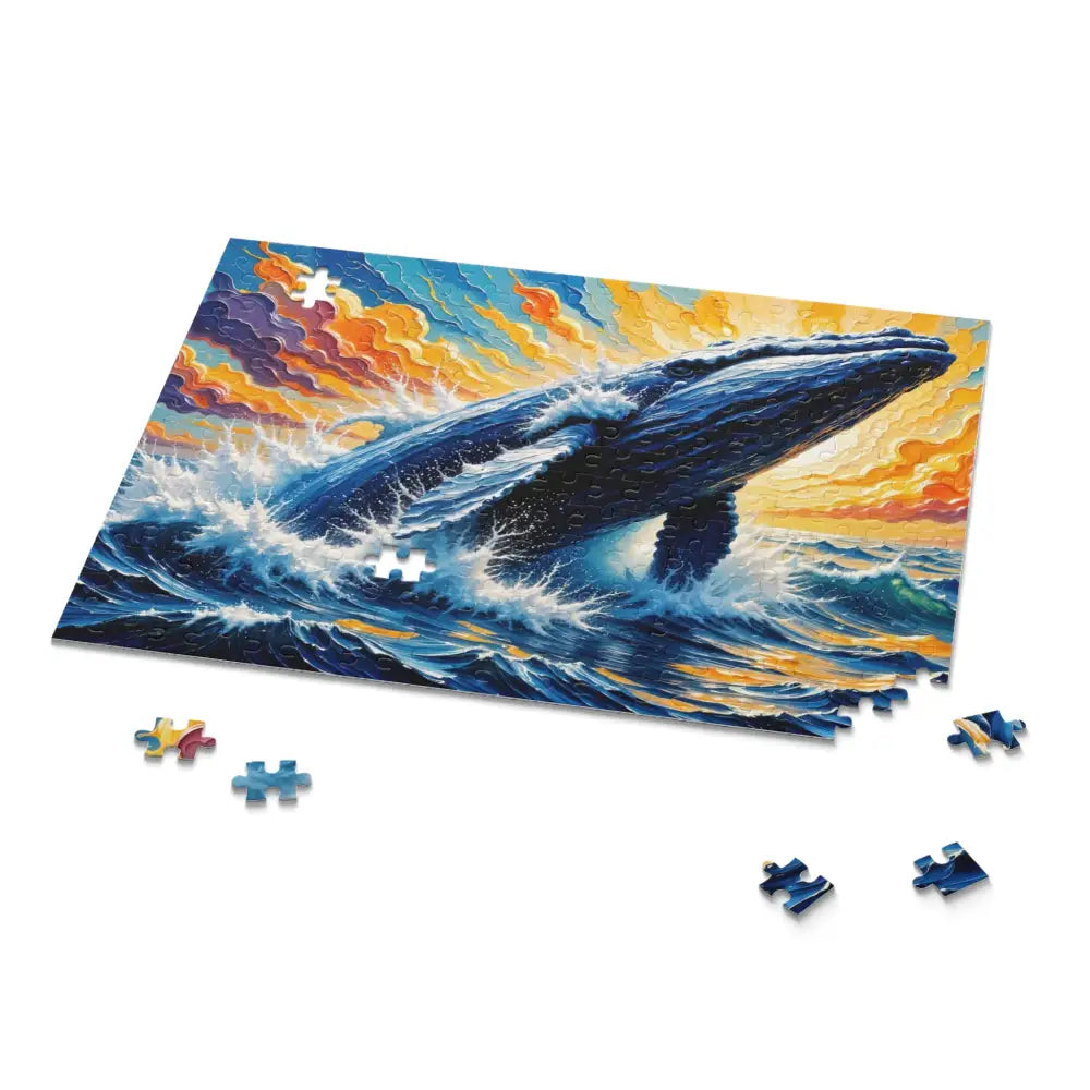 Partially completed Ocean King jigsaw puzzle featuring a cosmic marine marvel bursting from waves