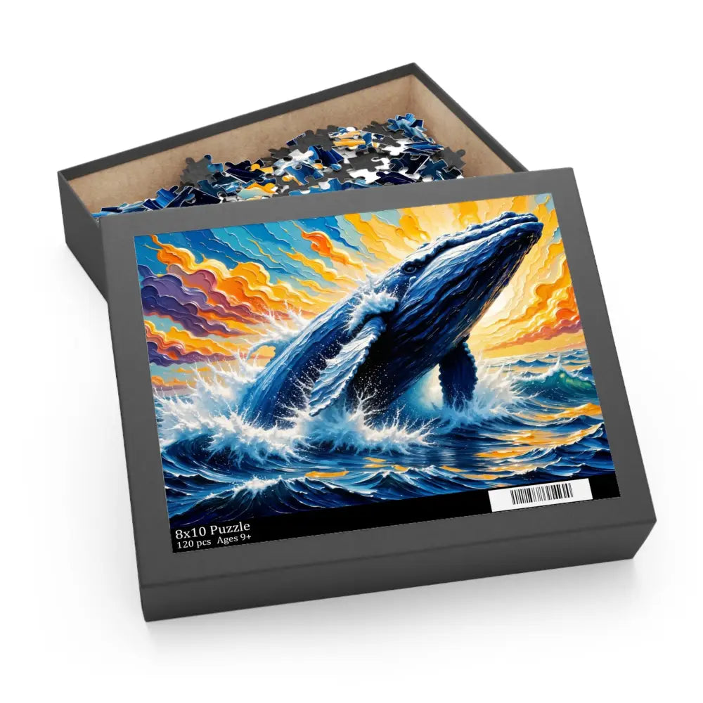 Jigsaw Puzzle Ocean King featuring a cosmic marine marvel bursting with a breaching blue whale