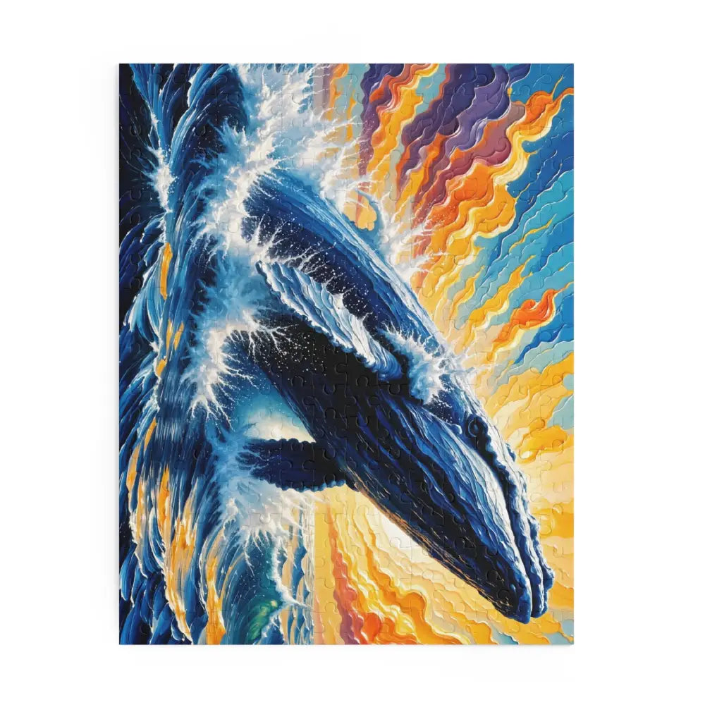 Vibrant textured artwork of Ocean King cosmic marine marvel bursting from waves for Jigsaw Puzzle