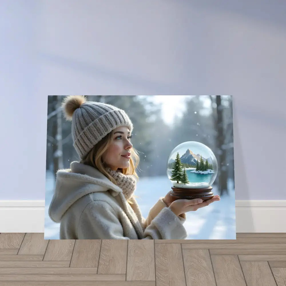 Winter-themed canvas print of a girl in a glass framed artwork by PixiOnyx