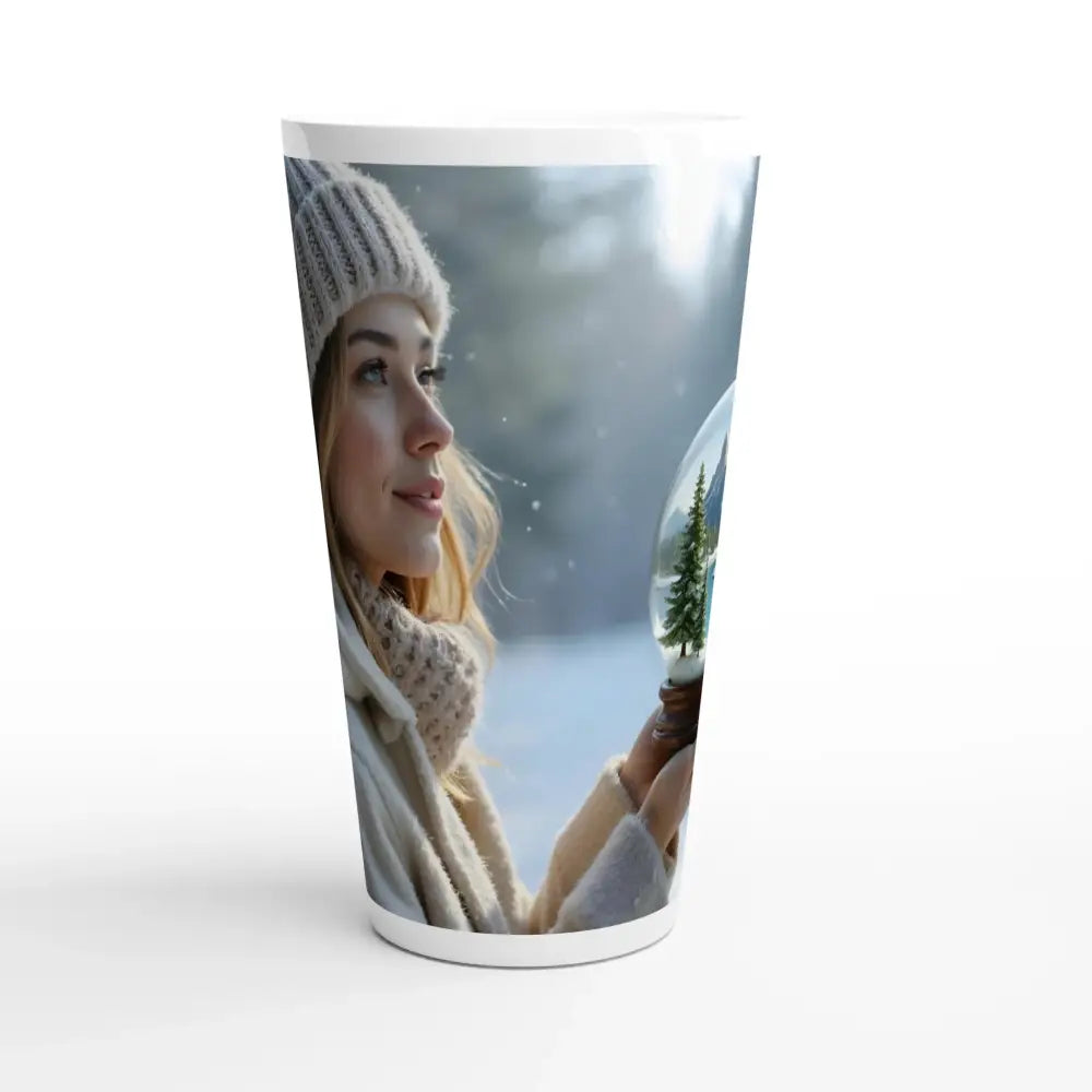 Kept in Glass Latte Mug with winter scene display for cinematic winter sips