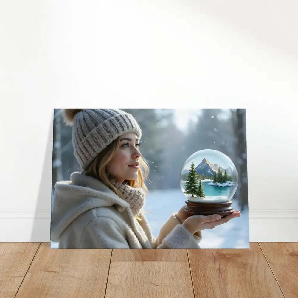 Winter scene canvas print featuring a winter girl for surreal wall art decor