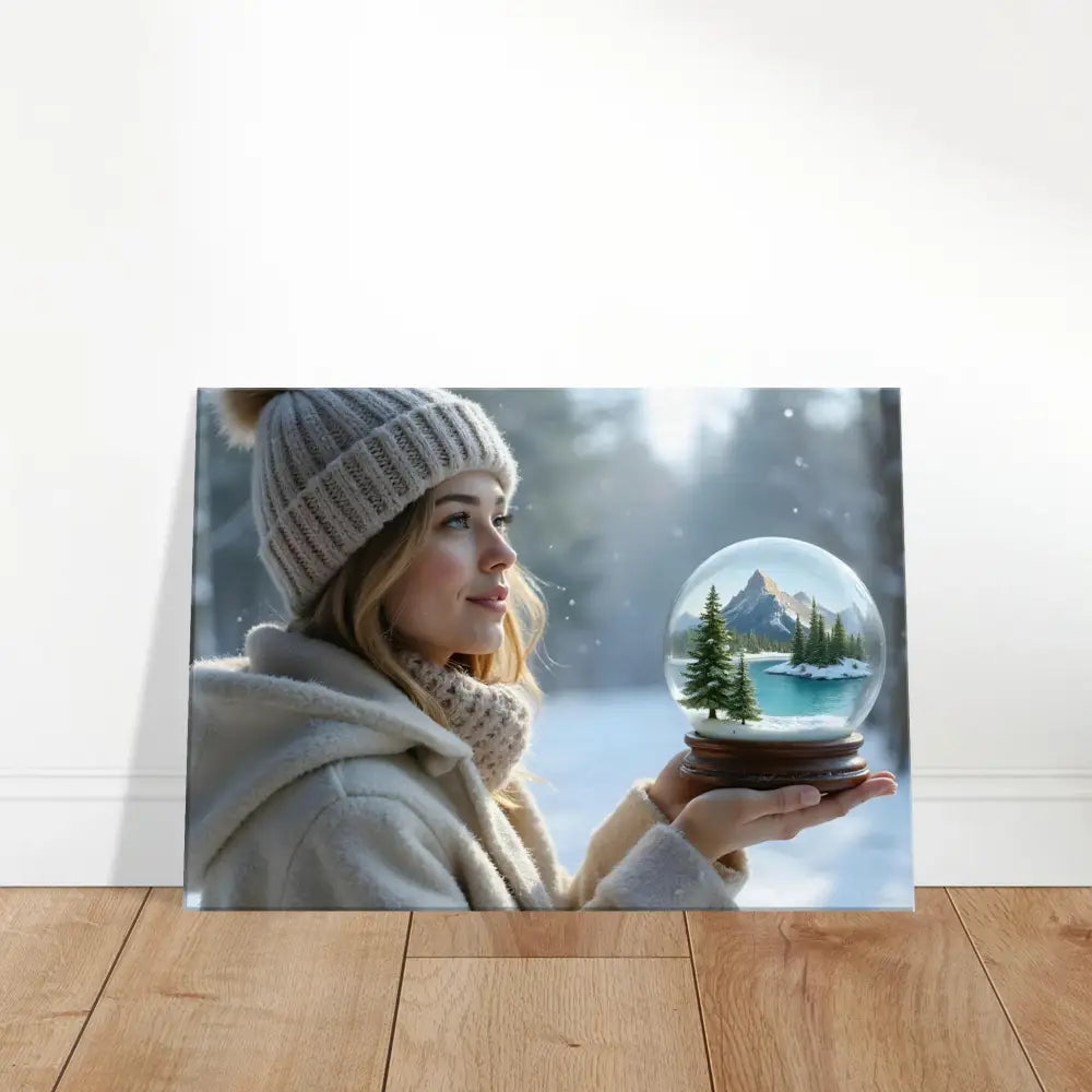 Winter scene canvas print featuring a girl for surreal wall art in Kept in Glass collection