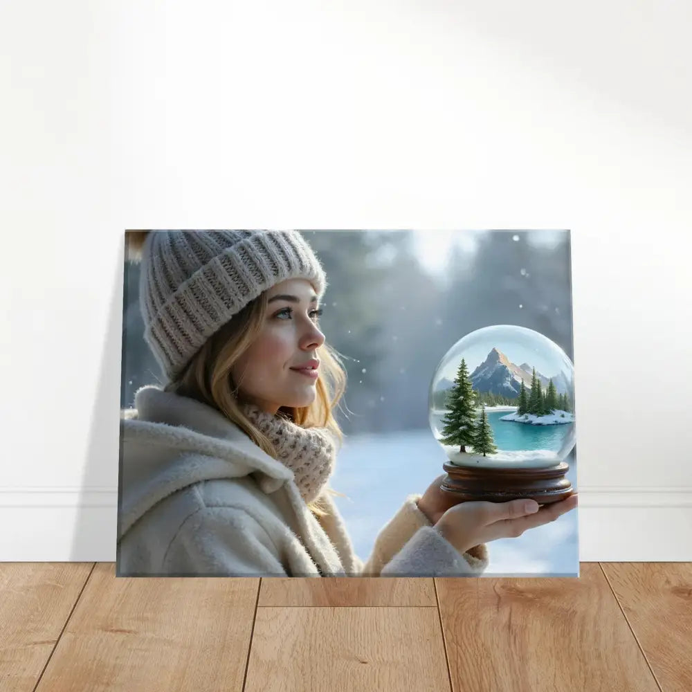 Winter girl holding a snow globe canvas print for Surreal Wall Art by PixiOnyx
