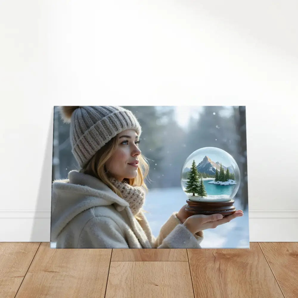 Winter scene canvas print featuring a winter girl surrounded by snow and icy landscapes