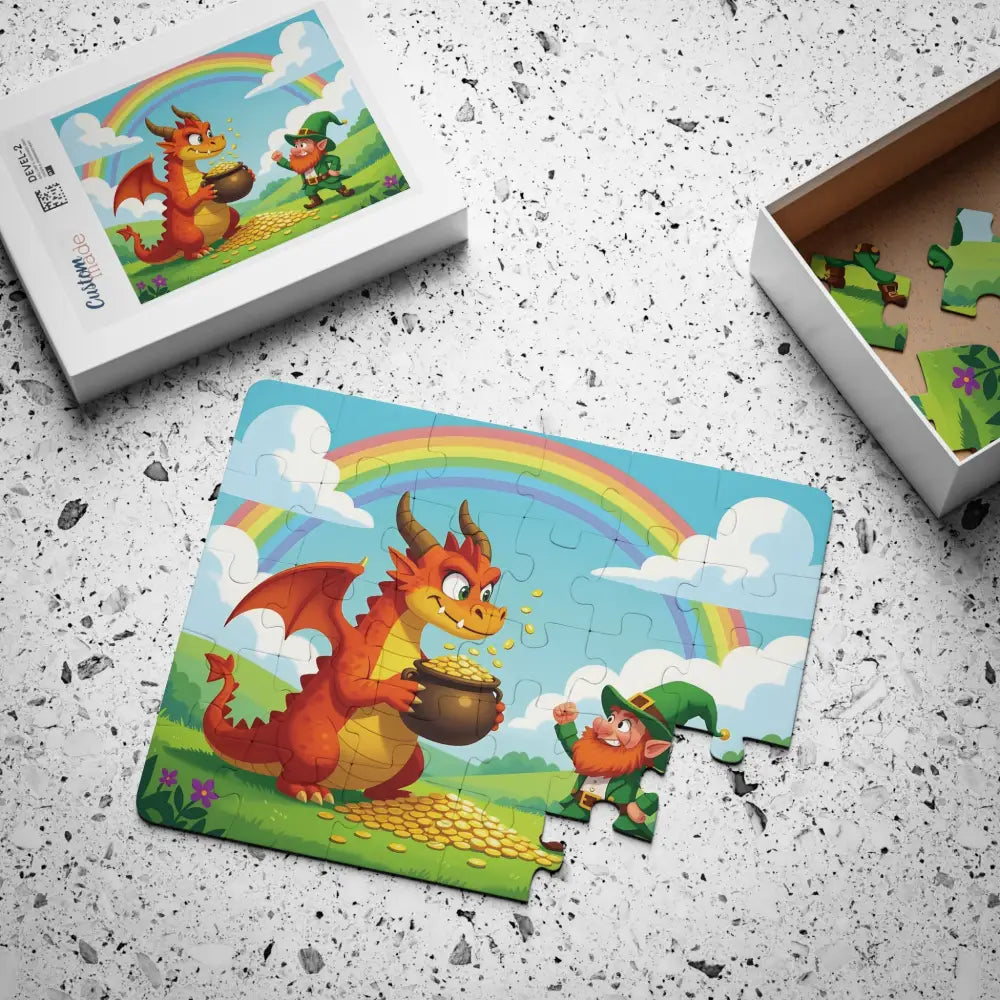 Colorful cartoon dragon and leprechaun puzzle for Kids Jigsaw Puzzle Lucky Loot Negotiations