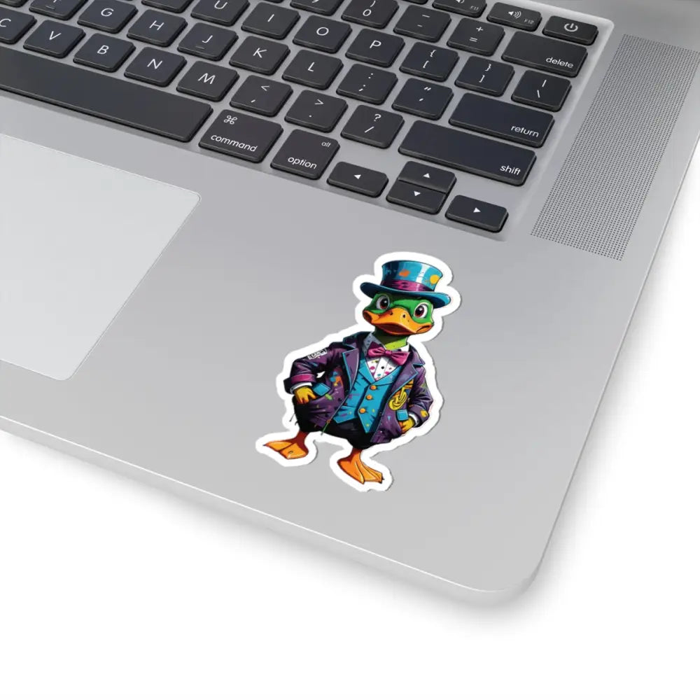Duck sticker in a fancy suit from PixiOnyx FeatherFlex Series product Kiss-Cut Sticker Gangster Duck