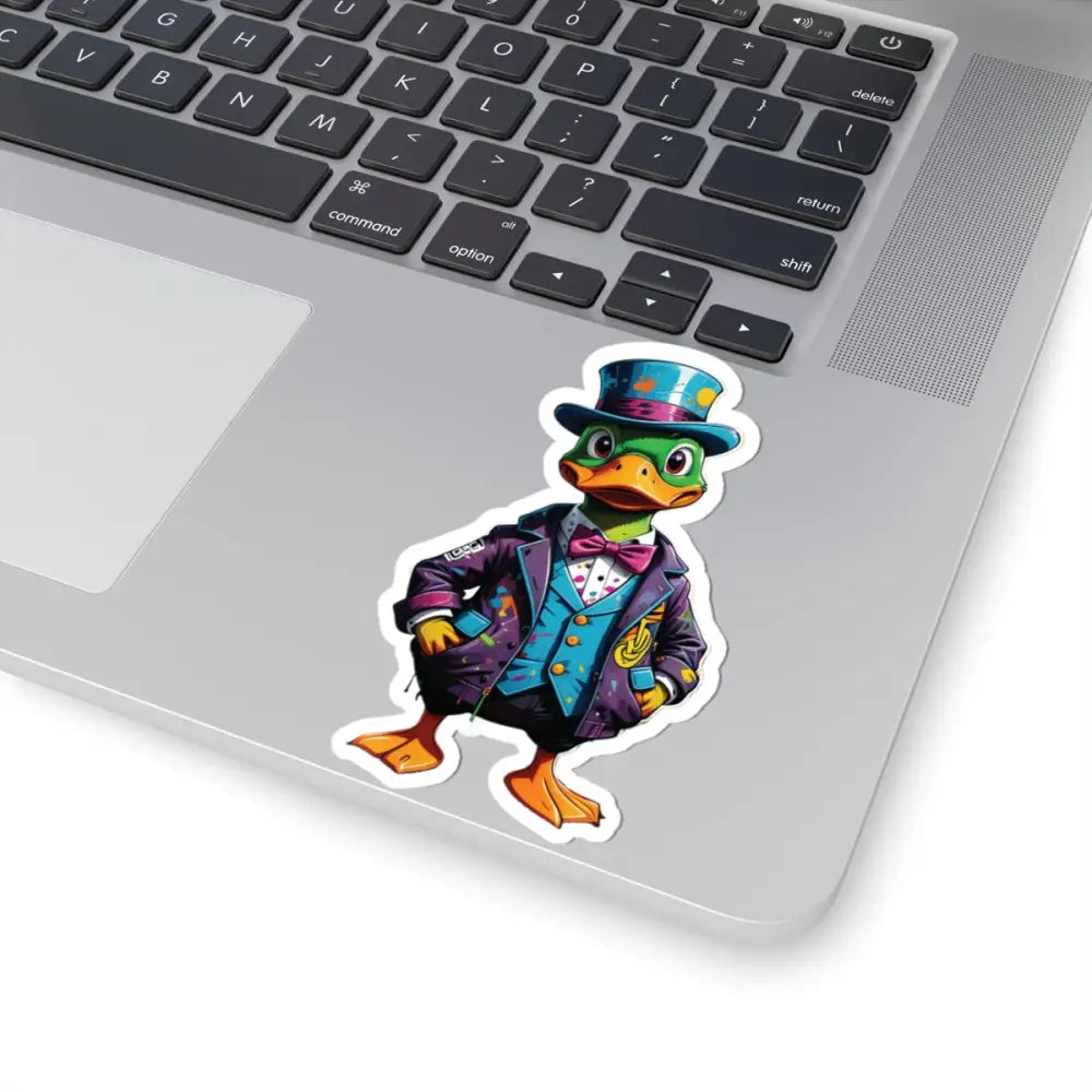 Colorful Gangster Duck Kiss-Cut Sticker in a suit and top hat from PixiOnyx FeatherFlex series