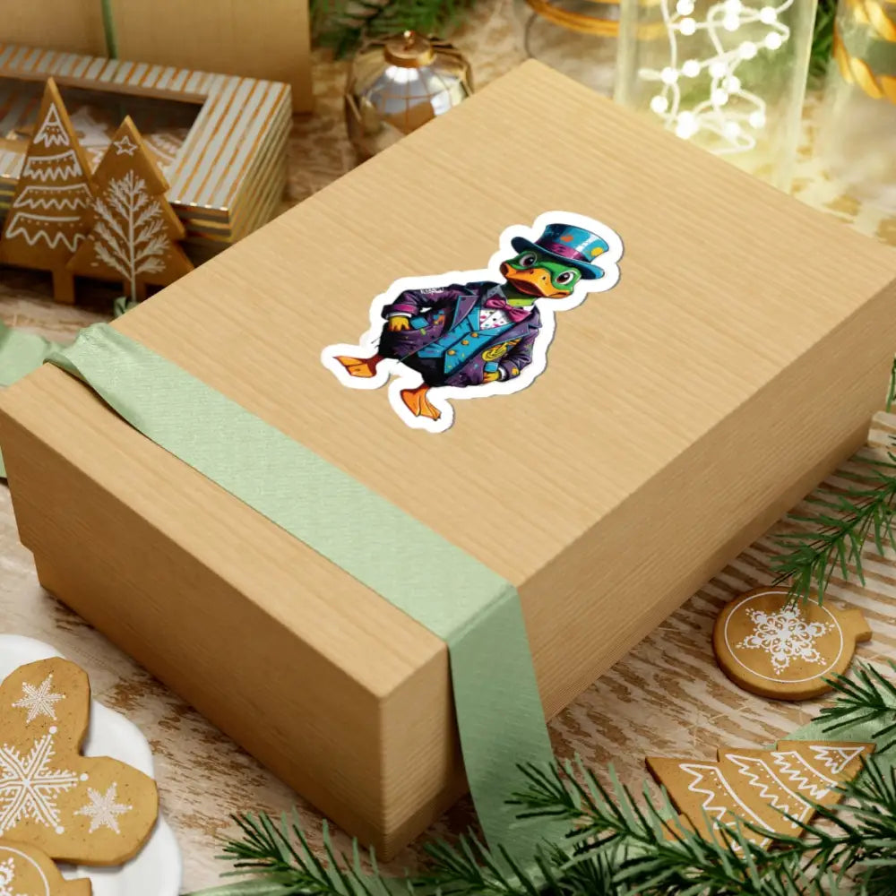 Gift box with Kiss-Cut Sticker featuring a Gangster Duck from PixiOnyx FeatherFlex Series