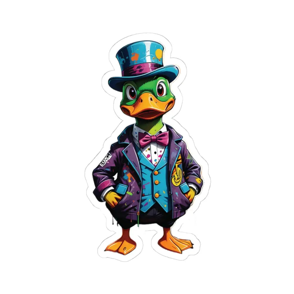Cartoon Duck in colorful suit and top hat Kiss-Cut Sticker from PixiOnyx FeatherFlex Series