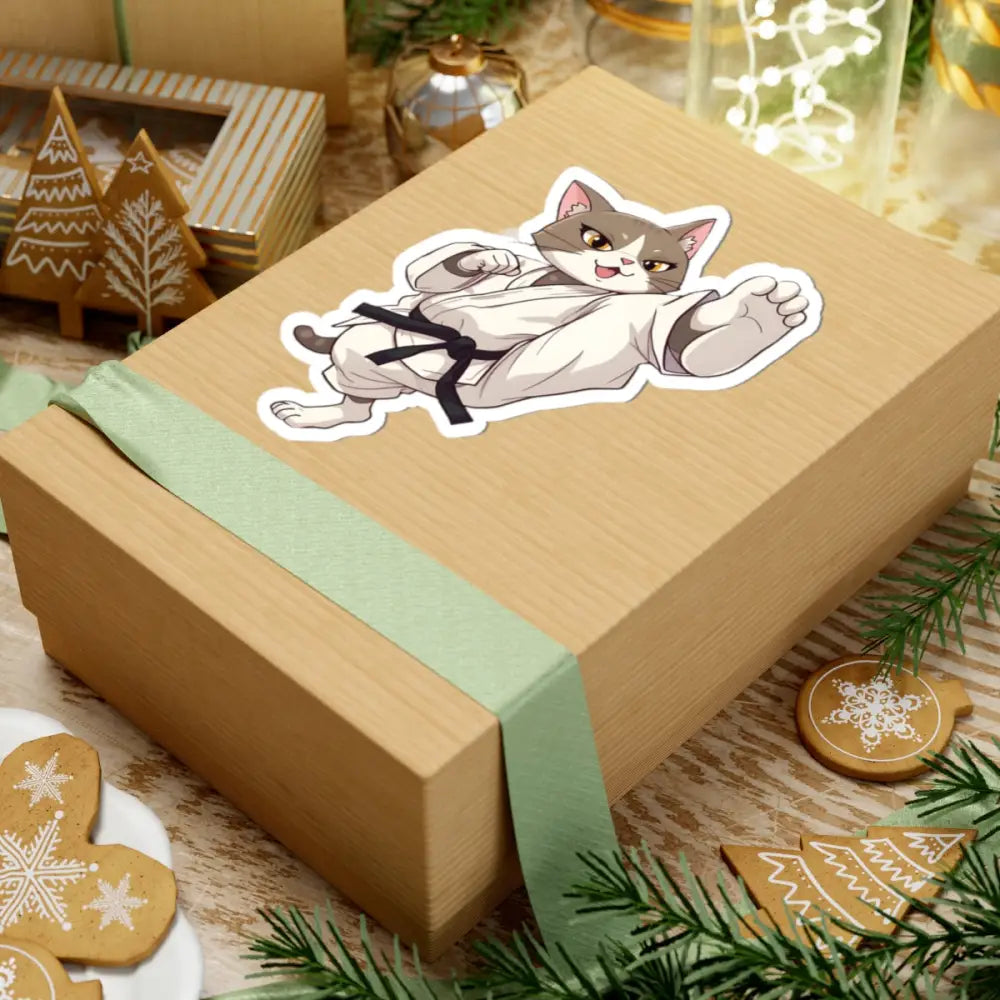 Gift box with Karate Cat sticker from PixiOnyx Combat Whiskers Series
