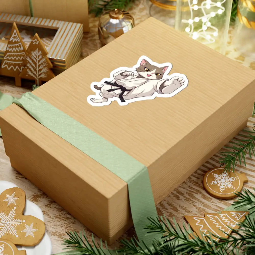 Gift box with Karate Cat sticker from PixiOnyx Combat Whiskers Series