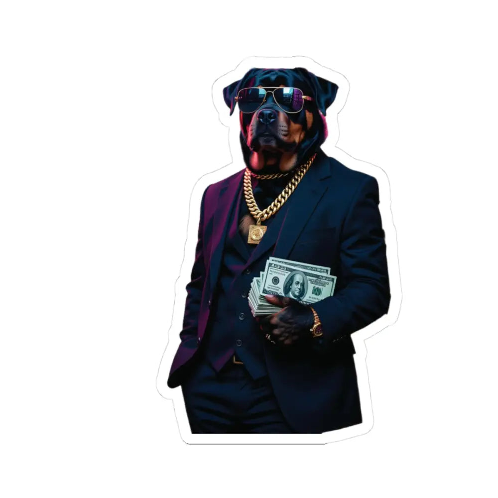 Rottweiler in a suit holding money for Kiss-Cut Sticker Kingpin K9 PixiOnyx Authority Series