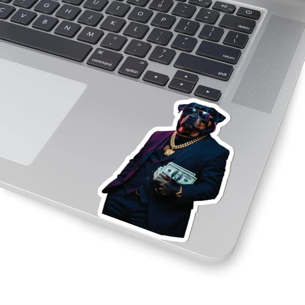 Rottweiler sticker in a suit holding money for Kiss-Cut Sticker Kingpin K9 PixiOnyx Authority