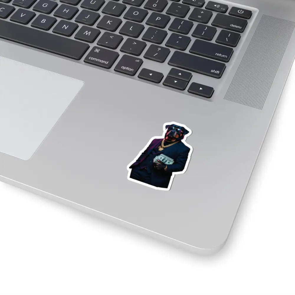 Dog sticker in a suit holding money from Kiss-Cut Sticker Kingpin K9 PixiOnyx series