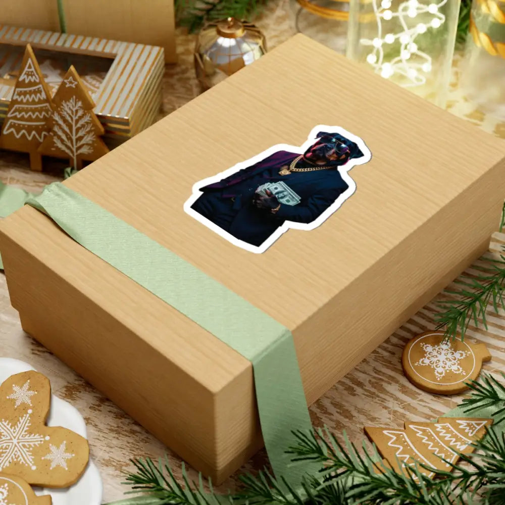 Gift-wrapped box with dog sticker for Kiss-Cut Sticker Kingpin K9 PixiOnyx Authority Series