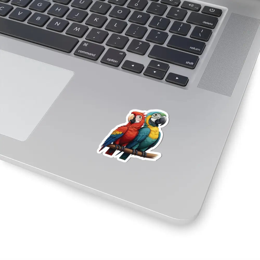 Colorful parrots perched on a branch for Kiss-Cut Sticker Macaw Legends Cameo PixiOnyx Tropical Icon Series