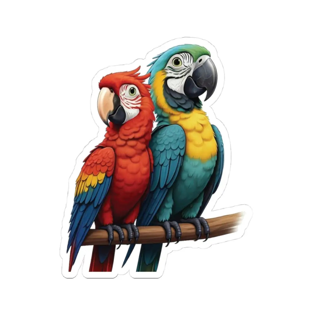 Colorful Macaw parrots on a branch for Kiss-Cut Sticker Macaw Legends Cameo PixiOnyx Tropical Icon Series