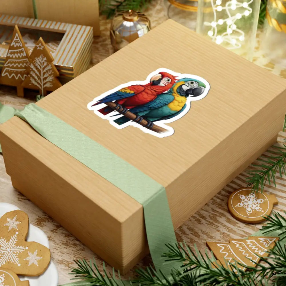 Gift box with Macaw Legends Cameo sticker from PixiOnyx Tropical Icon Series