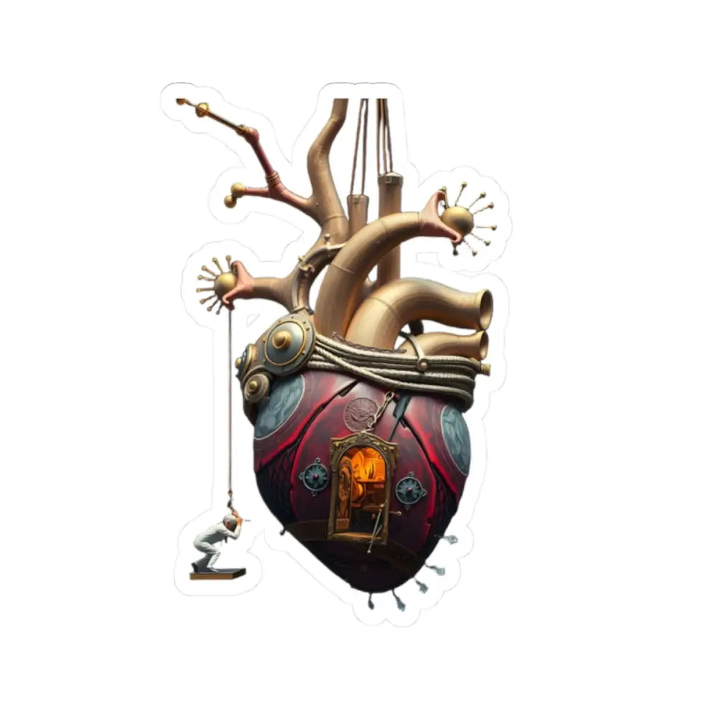 Steampunk mechanical heart with miniature figure, PixiOnyx Clockwork Curiosities sticker