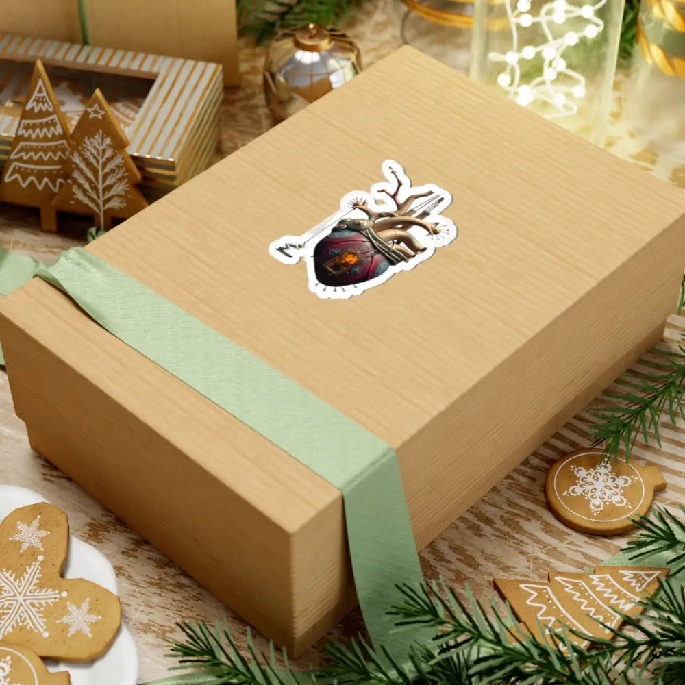 Wrapped gift box featuring the Kiss-Cut Sticker Steampunk Heart from PixiOnyx Clockwork Curiosities Series
