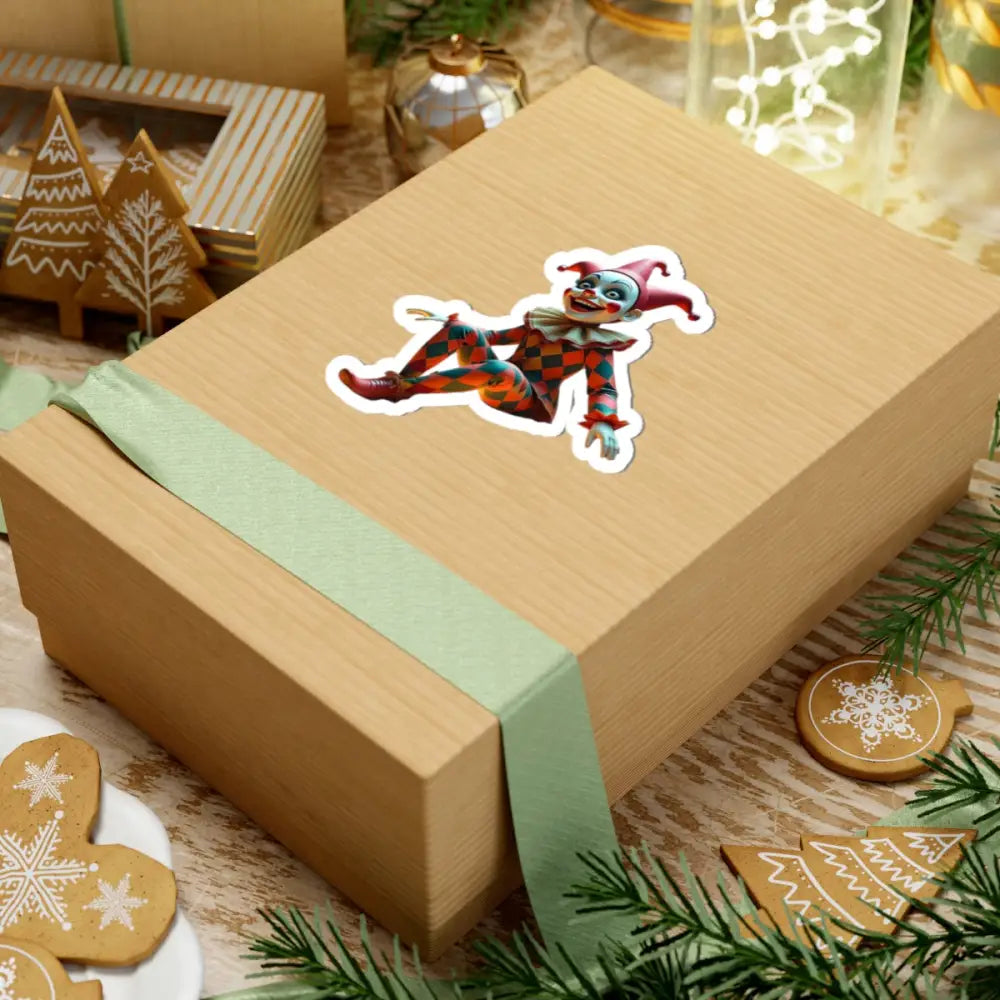 Gift box with Jester sticker from PixiOnyx Absurdist Circus Series Kiss-Cut Sticker