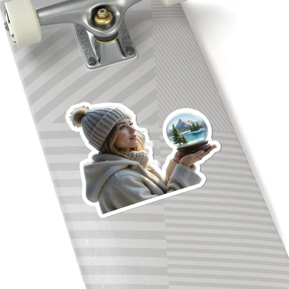 Winter-themed sticker of a woman holding a snow globe from PixiOnyx Winter Wonder series
