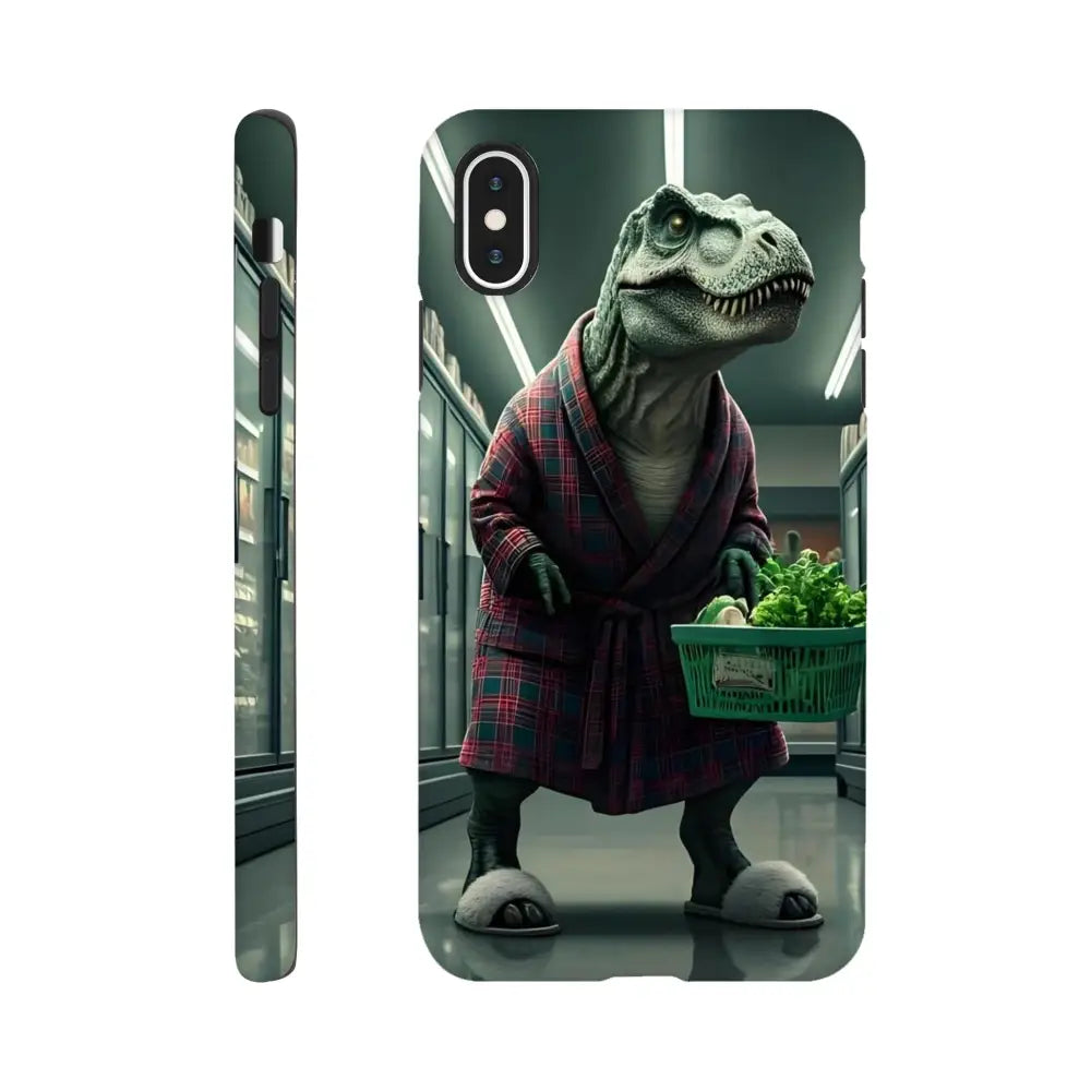 Phone case with dinosaur in robe for Late-Night Grocery Rex iPhone Tough Case by PixiOnyx