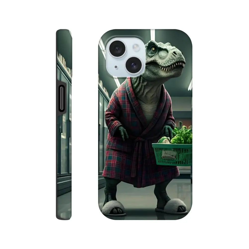 Dinosaur in robe phone case from Late-Night Grocery Rex iPhone Tough Case collection