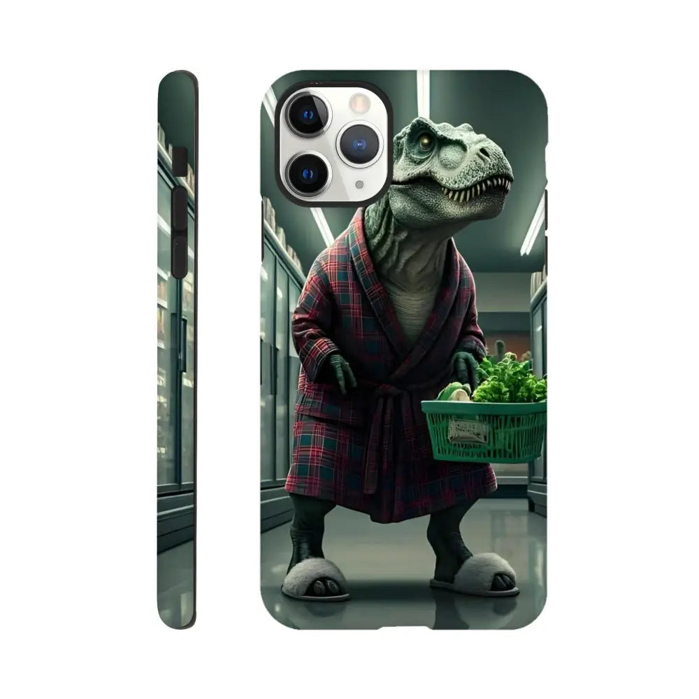 Phone case with Dinosaur in robe from Late-Night Grocery Rex iPhone Tough Case collection