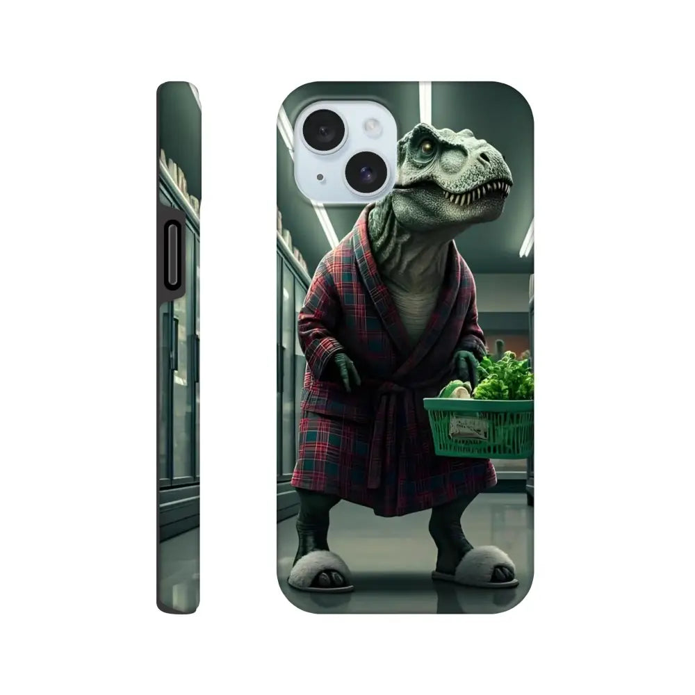 Dinosaur in robe phone case for iPhone showcasing prehistoric style in rugged design