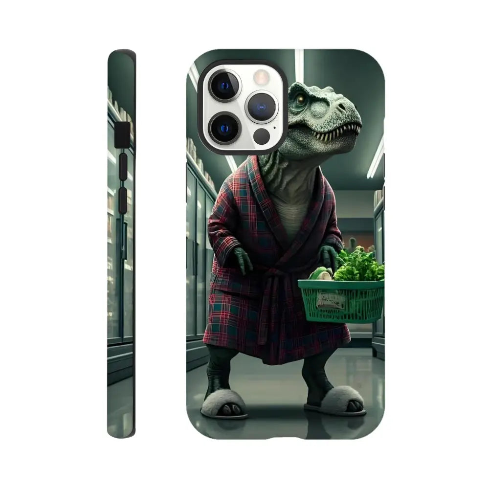 Dinosaur in robe phone case from Late-Night Grocery Rex iPhone Tough Case collection