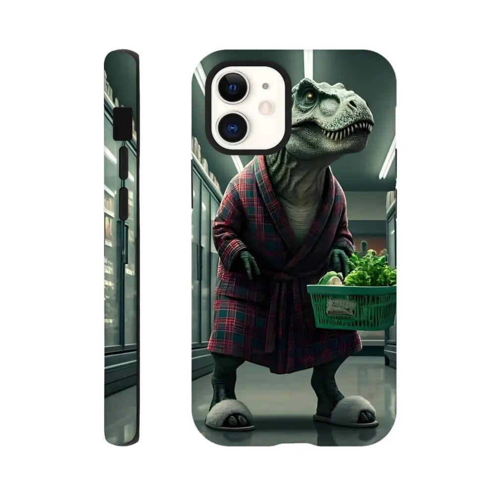 Dinosaur-themed phone case for iPhone from PixiOnyx featuring prehistoric Rex design
