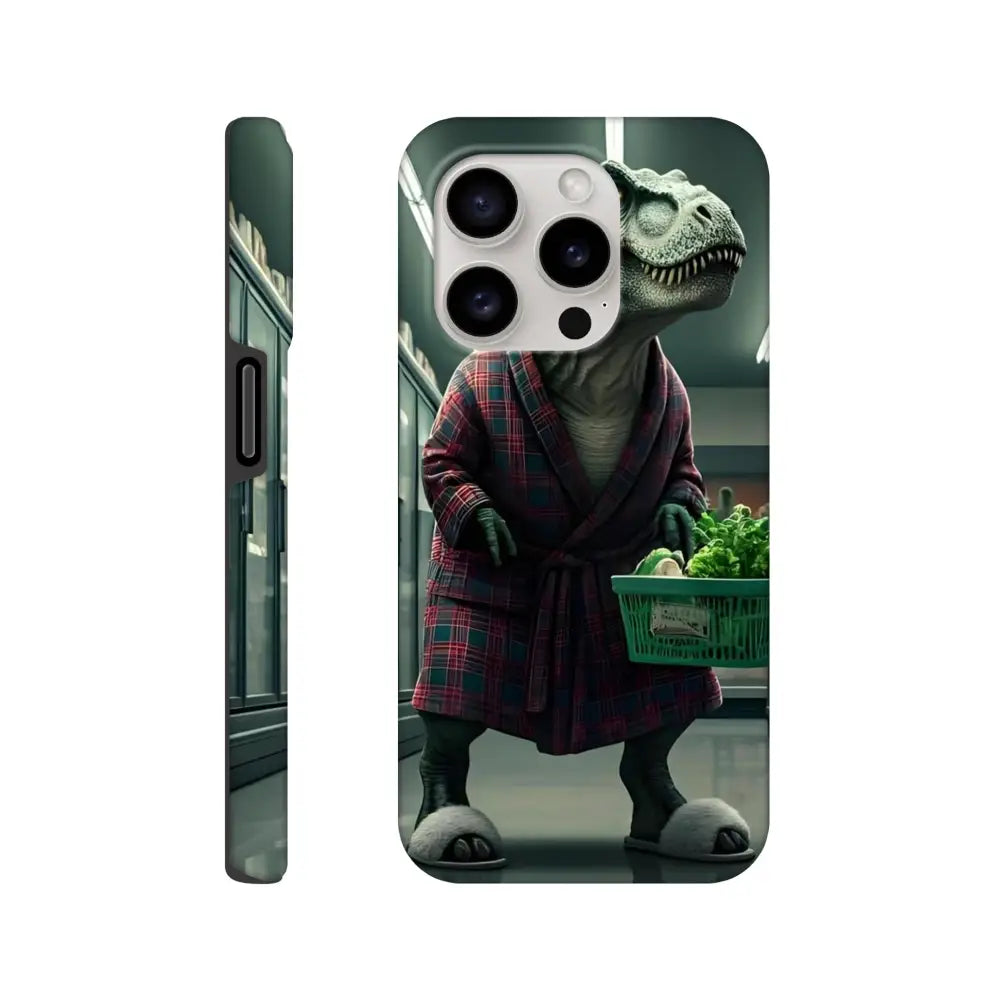 Dinosaur in robe Phone case featuring prehistorical Rex design for iPhone protection