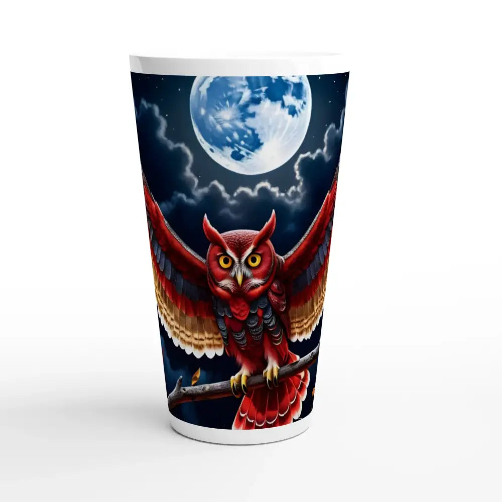 Latte mug with owl design from PixiOnyx Crimson Wings Unfurled collection