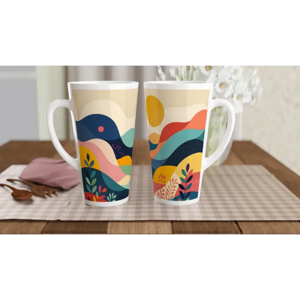 Tall decorative Latte Mug with Abstract Nature Landscape design in 17oz PixiOnyx Dreamscape style