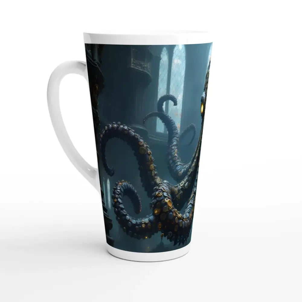 Latte mug with octopus design from PixiOnyx Cathedral Horror Caffeine Chalice series