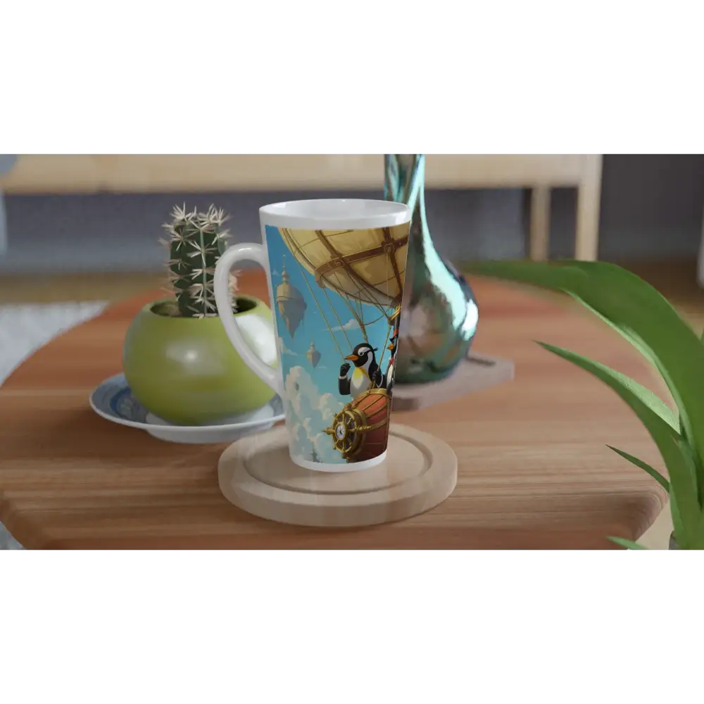 Tall mug featuring Penguin Airship design from PixiOnyx Skybound Steam Sipper collection