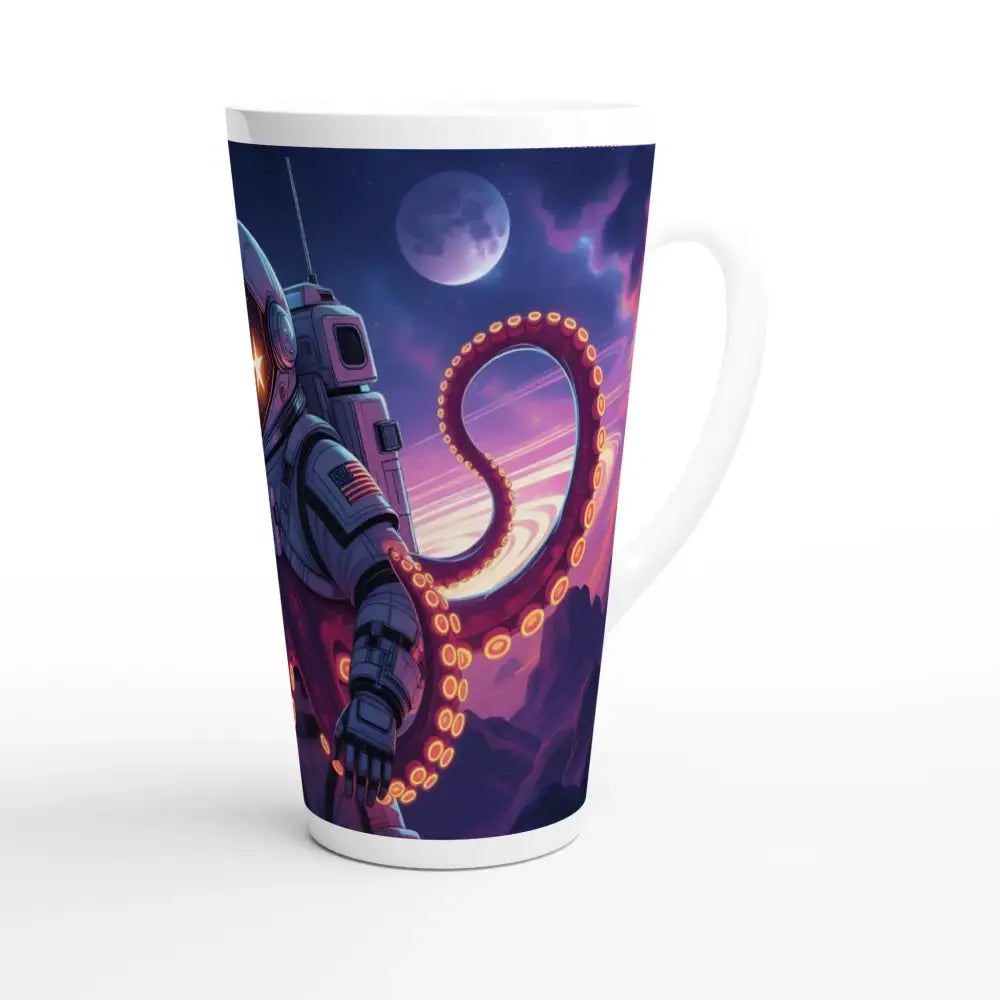 Latte Mug with astronaut and Octopus design from PixiOnyx Surreal Spiral Fueler