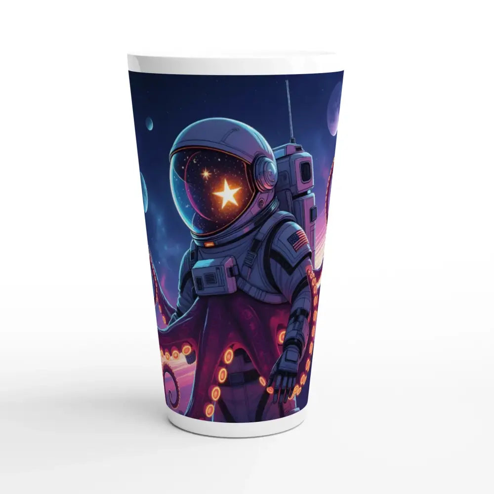 Latte mug featuring astronaut octopus design from PixiOnyx Space Octonaut collection
