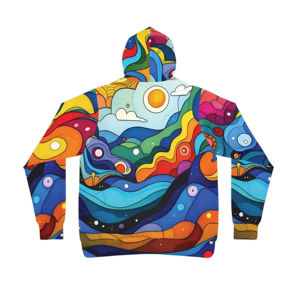 Colorful abstract hoodie from PixiOnyx Spectrum Festival Collection featuring vibrant psychedelic design