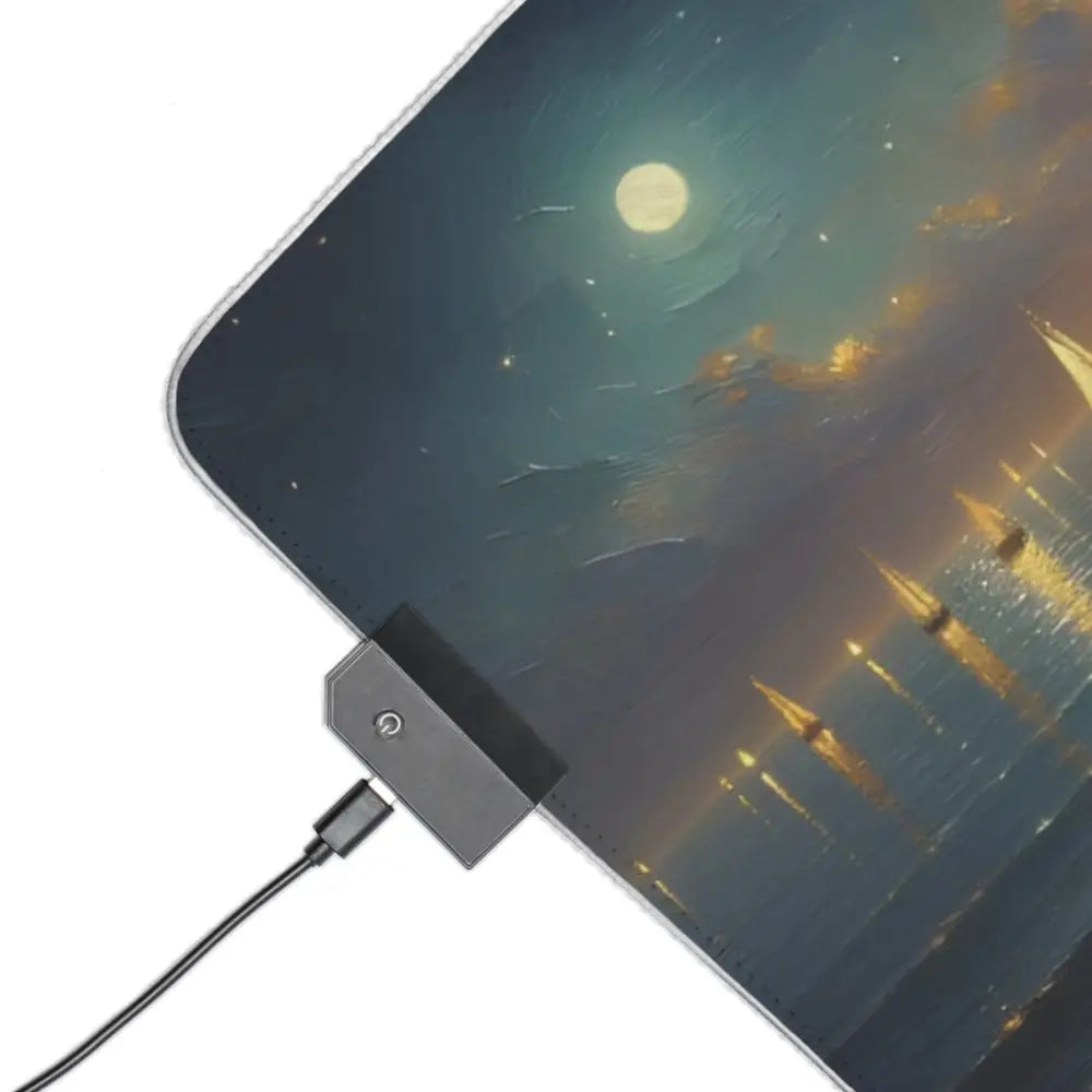 Illuminated LED Gaming Mouse Pad with USB connector featuring Beacon of the Quiet Tide design
