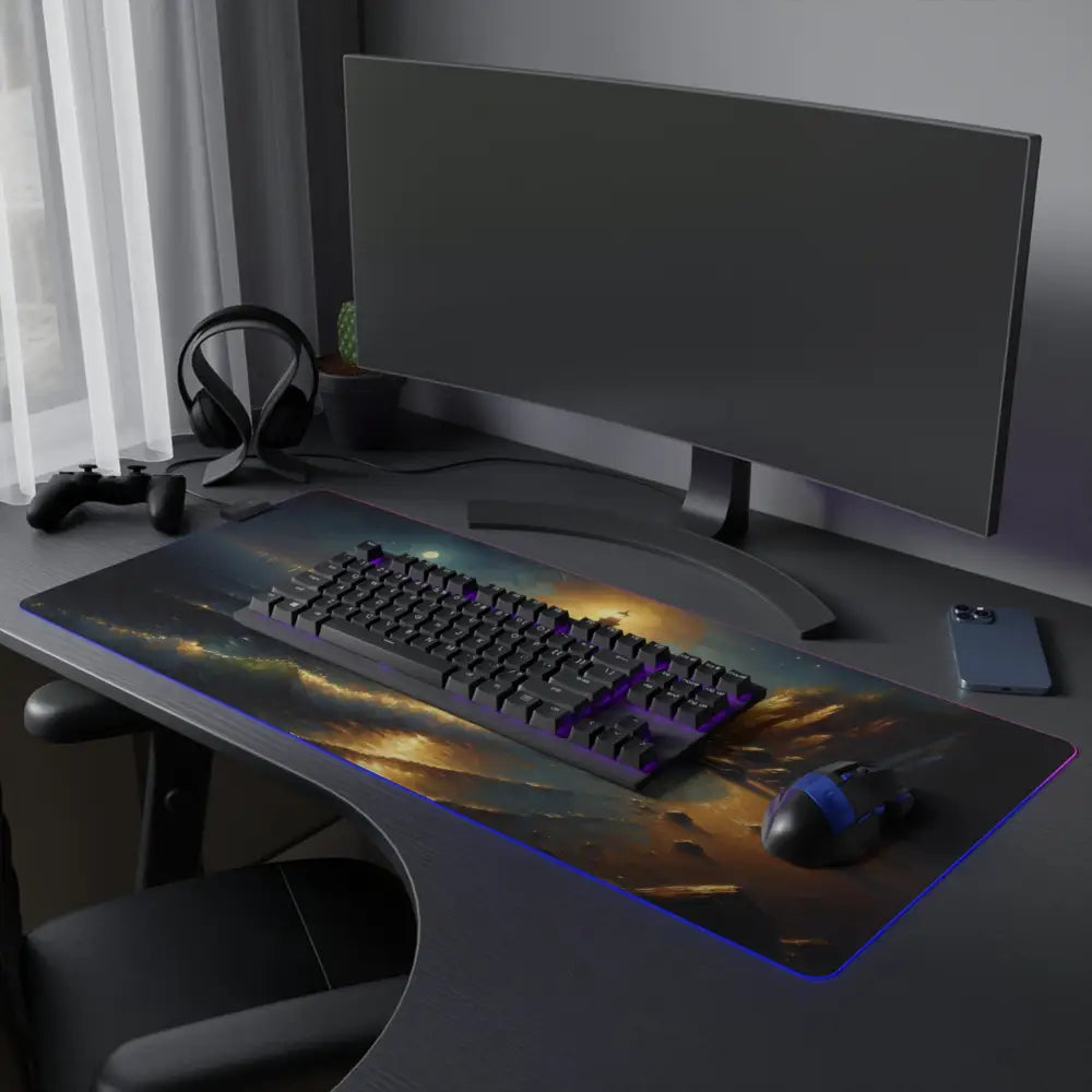 LED Gaming Mouse Pad Beacon of the Quiet Tide with Gaming Desk Setup shown