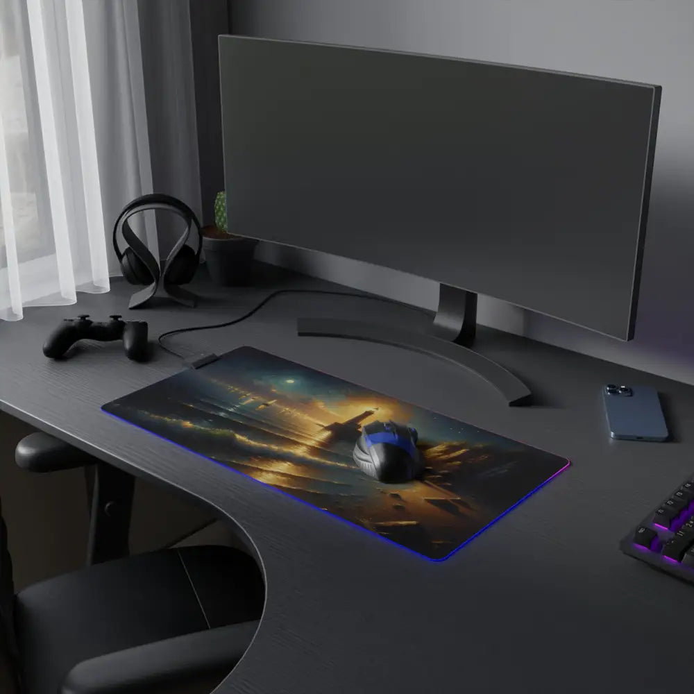 Illuminated LED Gaming Mouse Pad with artistic Beacon of the Quiet Tide design