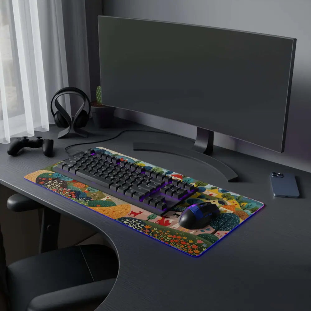 LED Gaming Mouse Pad Hillside Harmony with gaming desk setup at Honson Ventures Limited Gnaftis House Flat
