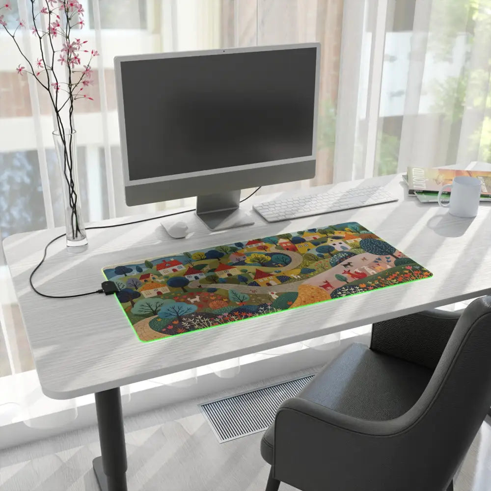 RGB gaming mouse pad featuring hillside harmony and whimsical village design by Honson Ventures Limited