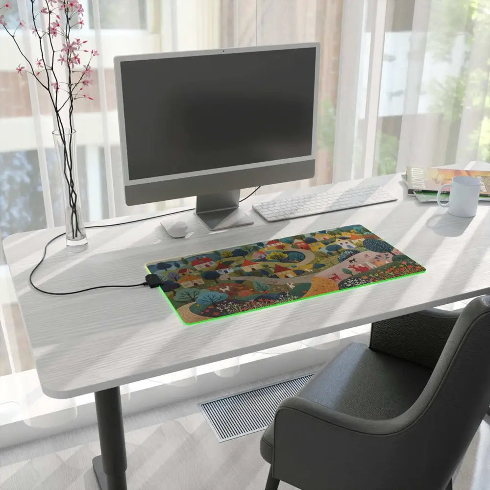 LED Gaming Mouse Pad Hillside Harmony with whimsical village landscape by Honson Ventures Limited