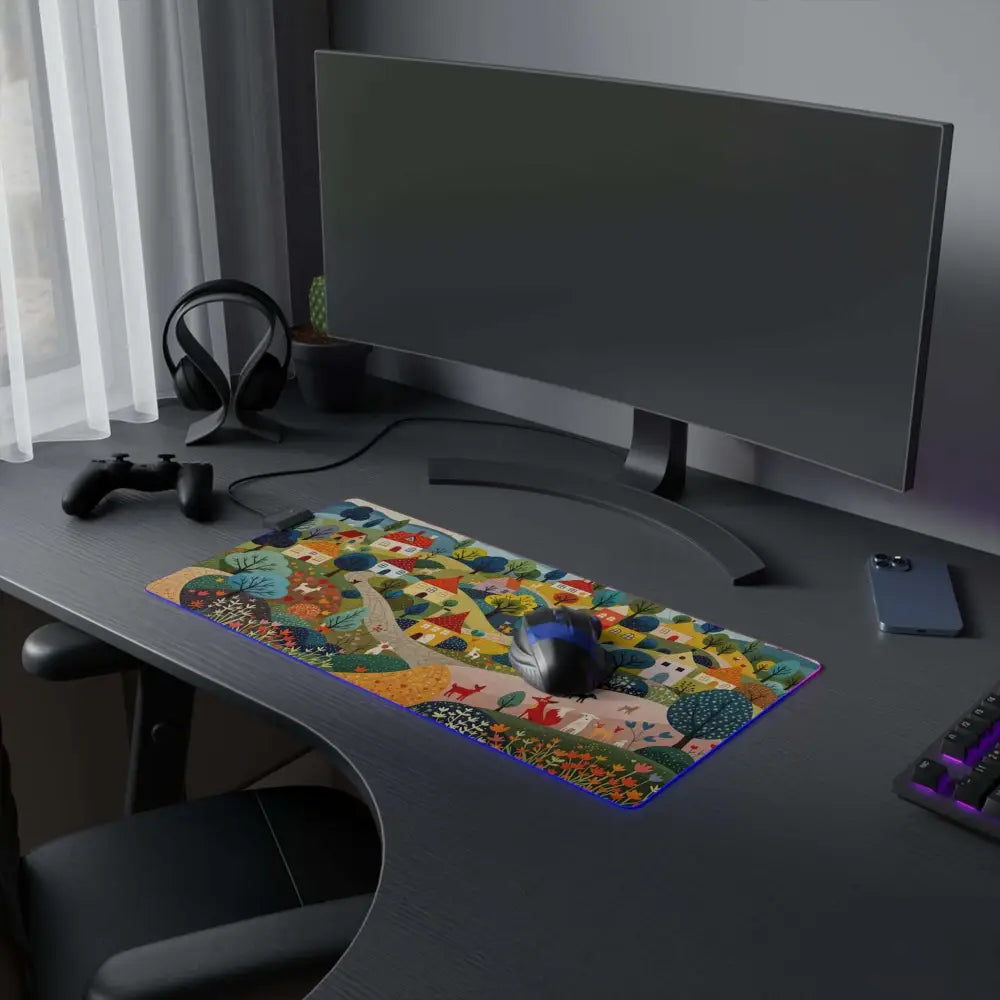 LED Gaming Mouse Pad Hillside Harmony at Gnaftis House Flat with gaming setup