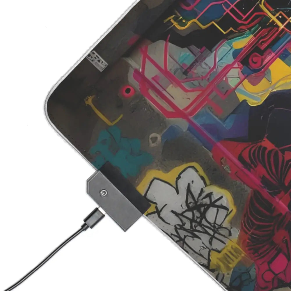 Electric skateboard with graffiti art on LED Gaming Mouse Pad Mech Shrine Geisha PixiOnyx